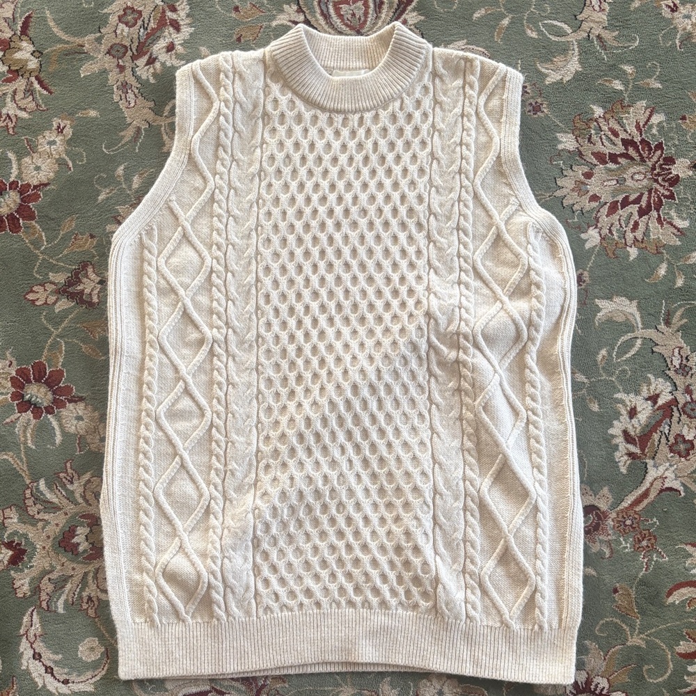 Cream Cable Knit Sleeveless Sweater